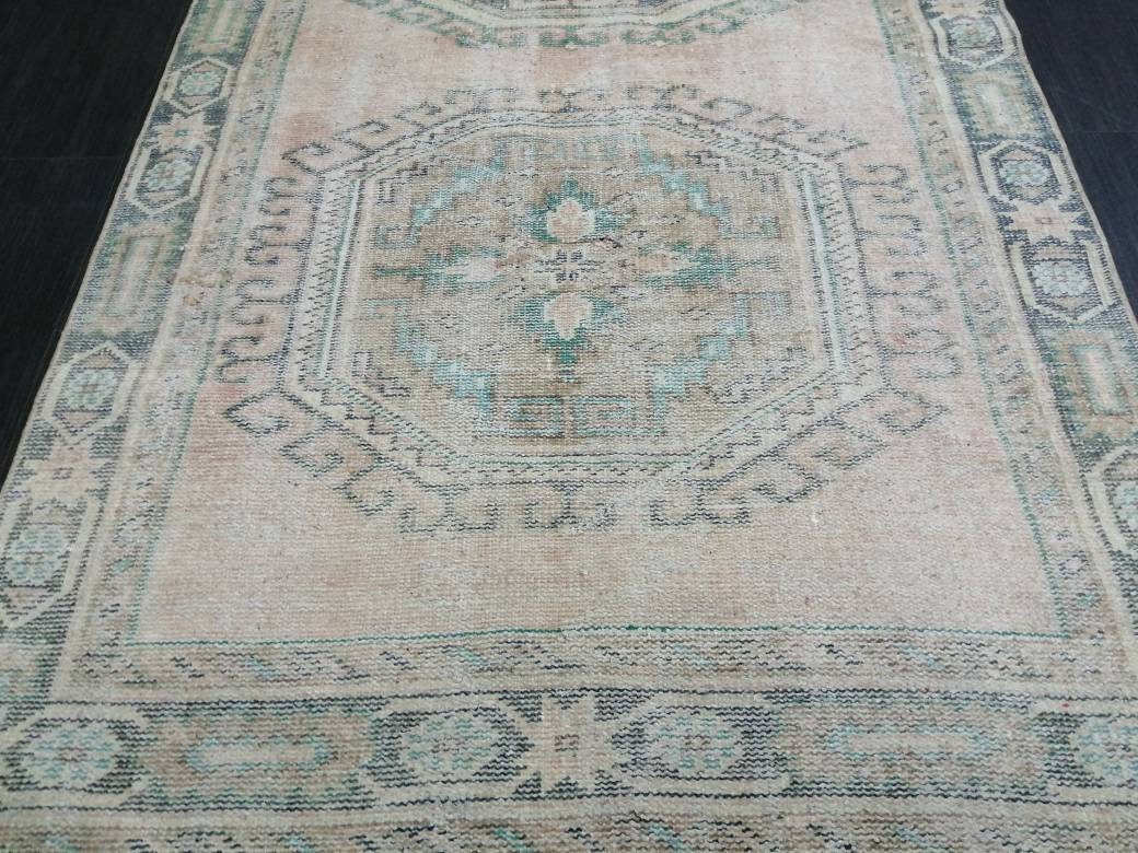 Turkish Runner Rug 3.9 x 11 Muted Vintage Runner Persian Hallway Runner Rug Kitchen Runner Rug Oriental Distressed Runner Rug Muted  RUNNER