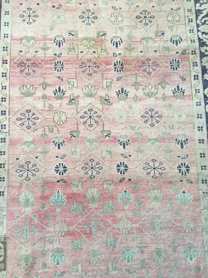 4x7 feet handmade muted large floor carpet, turkish vintage pink wool living room area rug, lounge wide green rug, oushak kitchen bohem rug