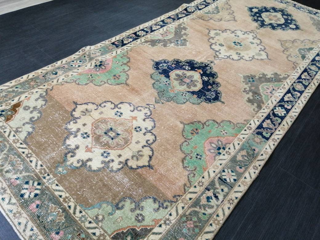 Vintage Runner Rug 4.4 x 10.2 Turkish Runner Rug Vintage Hallway Runner Rug Kitchen Runner Rug Wool Runner Rug