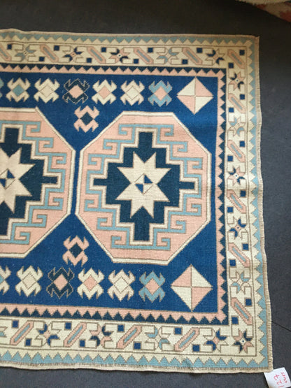 4x6.5 feet handmade muted blue large kitchen rug, turkish vintage bedroom rug, living room floor medium pink rug, oriental anatolian rugs