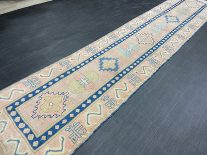 New Hand Knotted Runner Rug 2.7 x 13.3 Long Muted Turkish Runner Rug Muted Oushak Runner Rug Hallway Runner Kitchen Runner Rug Wool Runner