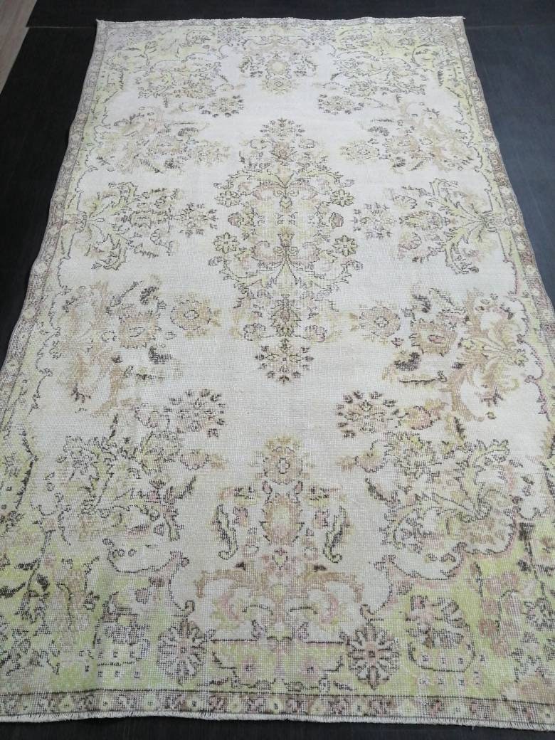 Floral Muted RUG 10.6 x 6 Muted TURKISH Rug Oriental Vintage Wool Rug Hand Made Rugs Vintage Large Turkish Rug