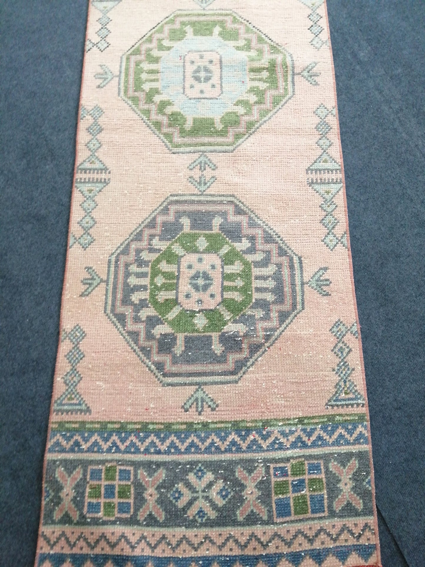 2.3 x 11.2 Oushak Runner Turkish Runner Rug Vintage Runner Rug Hallway Runner Rug Turkish Rug Runner Wool Runner Rug Green and Pink Runner