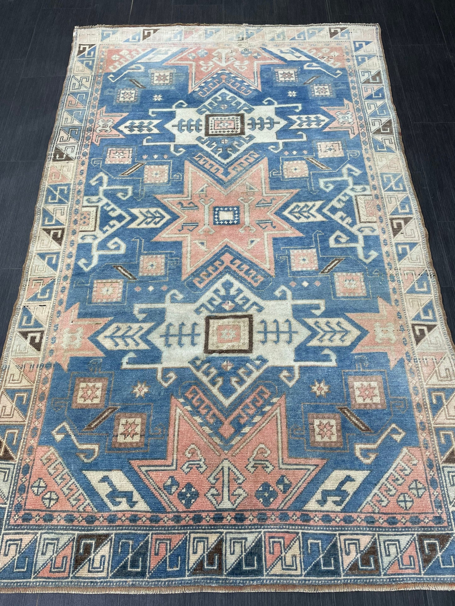 Muted Wool TURKISH Rug 4.6 x 7.4 Blue Vintage Persian Rug Vintage Oriental Rug Vintage Hand Made Rug Wool Vintage Oushak Rug