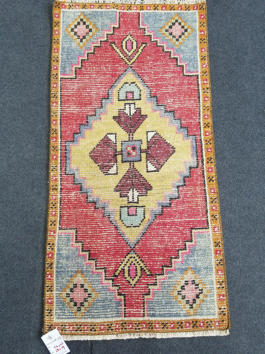 Turkish small  area rug,vintage pillow rug,vintage oushak rug,decorative turkish rug,bohemian rug,traditional decor pillow,38x19 inches
