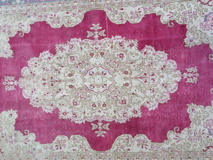 5.3 x 8.5 Bohemian pink rug, anatolian rug, wool vintage rug, turkish rug, hand knotted rug
