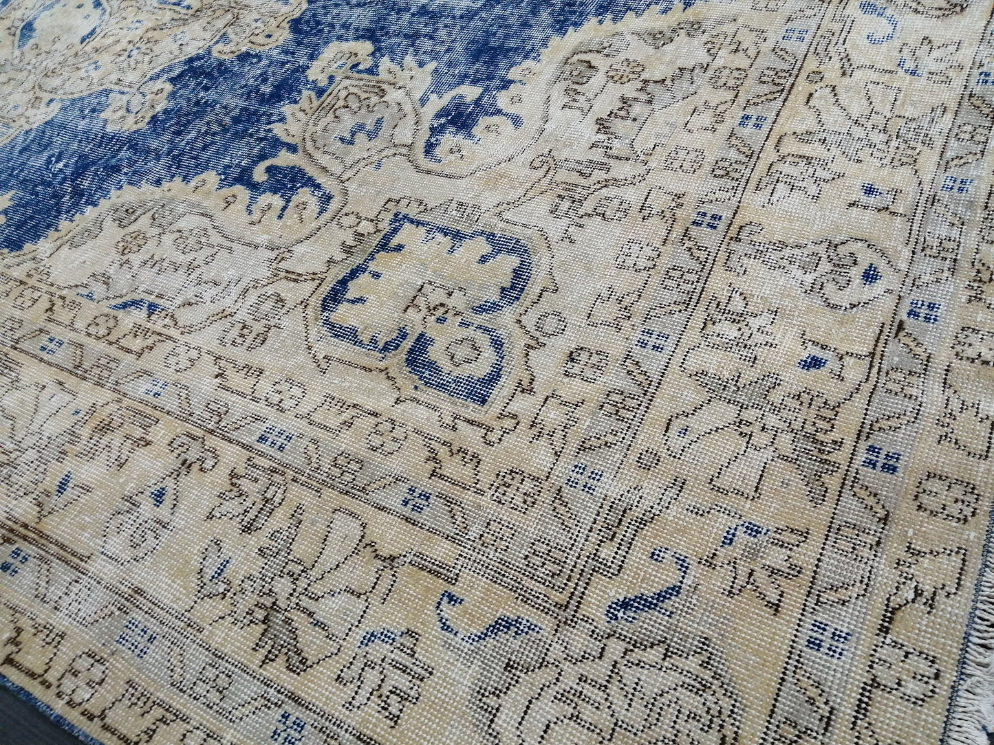 Blue OUSHAK RUG TURKISH Distressed Oushak Rug Vintage 7.5 x 11 Runner Rug Vintage Rug Wool Oriental Rug Hand Made Rugs Vintage Turkish Rug