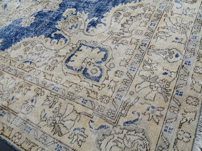 Blue OUSHAK RUG TURKISH Distressed Oushak Rug Vintage 7.5 x 11 Runner Rug Vintage Rug Wool Oriental Rug Hand Made Rugs Vintage Turkish Rug
