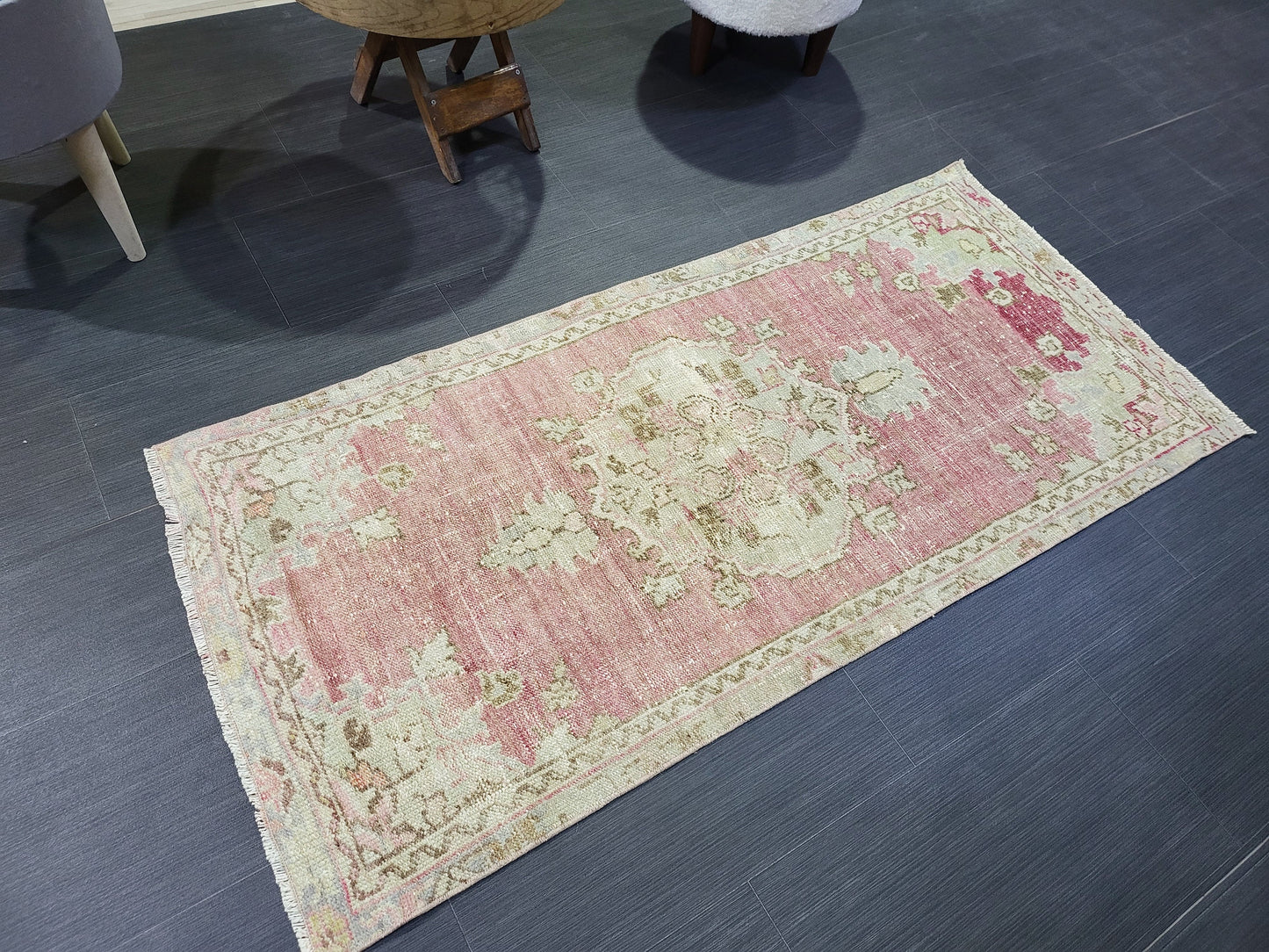 Vintage Rug, TURKISH 2.2 x 4.8 HANDMADE Rug, Vintage Persian Rug, Oushak Rug, Turkish Oushak Rug, Vintage Handknotted Rug, Wool Rug