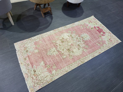Vintage Rug, TURKISH 2.2 x 4.8 HANDMADE Rug, Vintage Persian Rug, Oushak Rug, Turkish Oushak Rug, Vintage Handknotted Rug, Wool Rug