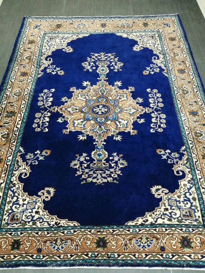 Navy High Wool Pile Vintage RUG 7 x 9.8 TURKISH Rug Vintage High Pile Oushak  Rug Vintage Rug Wool Oushak Rug Blue Rugs Persian Rug 7x10 rug