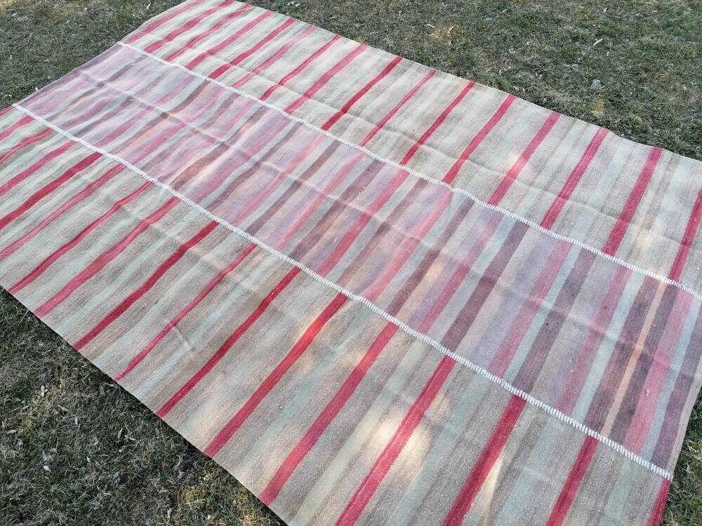 Flatwoven kilim rug, stripe turkish hand made rugs 6'7*10  vintage turkish rugs oushak rug vintage oushak rug, wool rug