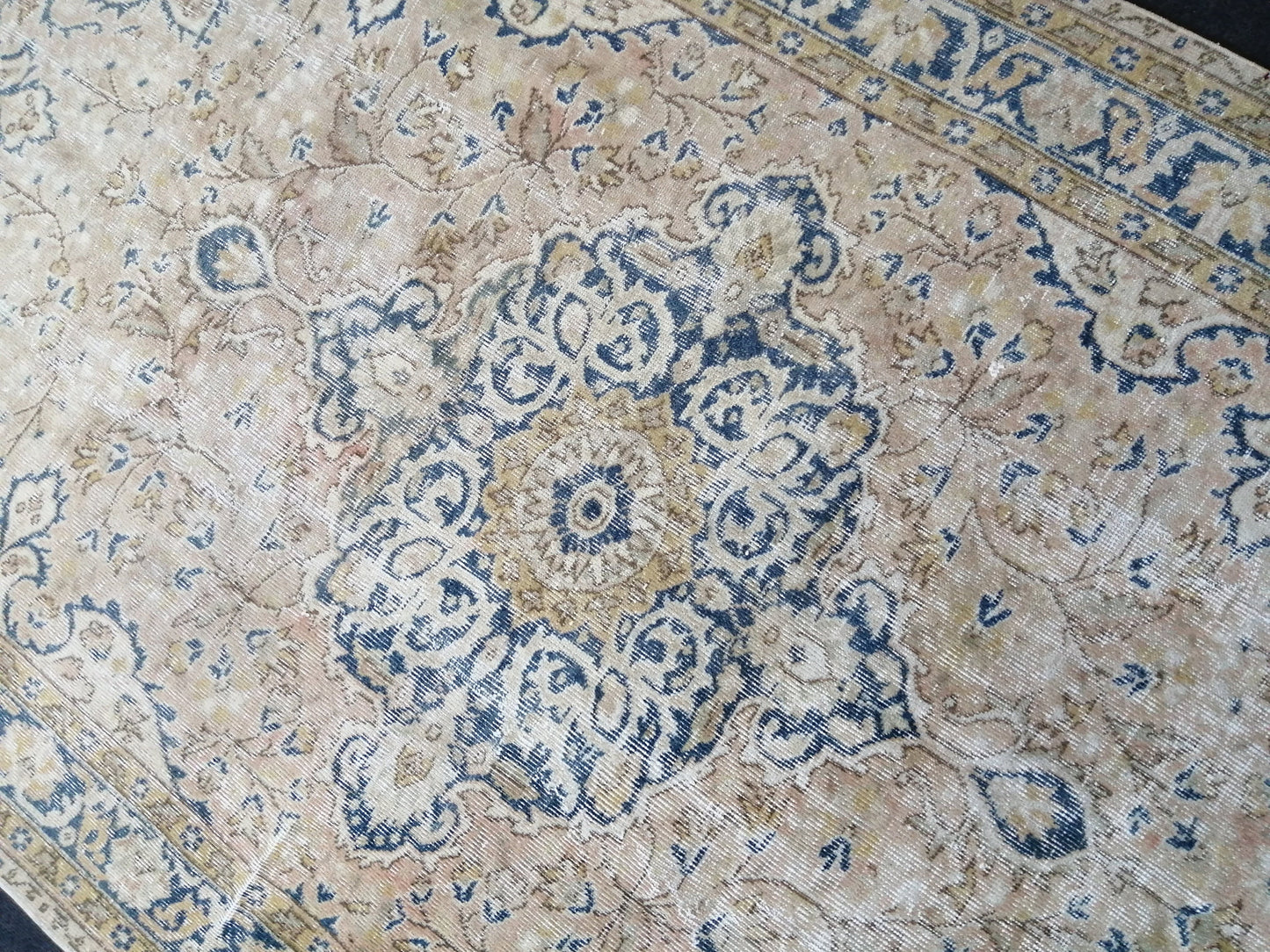 5.3 x 9 Vintage Rugs  TURKISH HAND MADE Rug Muted Vintage Turkish Rugs  Blue Persian Rug Turkish Oushak Rug, Vintage Oriental Rug, Wool Rug