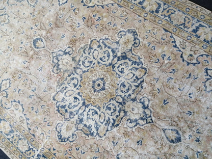 5.3 x 9 Vintage Rugs  TURKISH HAND MADE Rug Muted Vintage Turkish Rugs  Blue Persian Rug Turkish Oushak Rug, Vintage Oriental Rug, Wool Rug