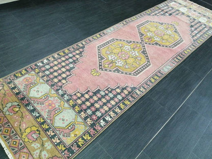 Pink Oriental Runner 2.4 x 8.7 Runner Hand Made TURKISH Runner Vintage Runner Muted Vintage Persian Muted Runner Rug Excellent Condition Rug