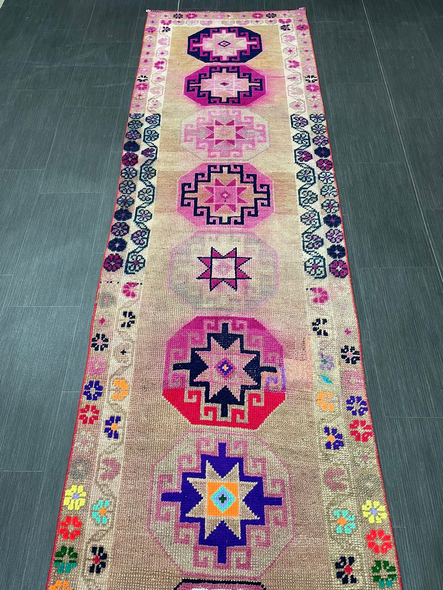 Long Oriental Runner Rug Turkish Runner Rug Vintage Runner Rug 2.7 x 13 Hallway Runner Rug Kitchen Runner Rug Wool Staircase Runner Rug