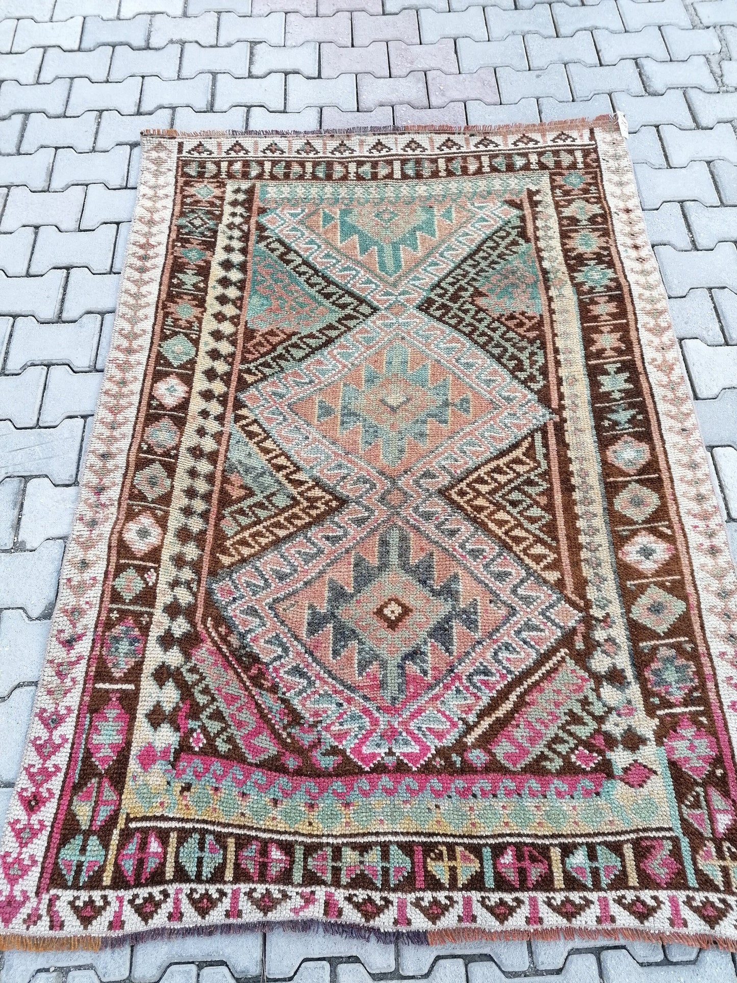 Vintage handmade wool rug, turkish oushak rug 4'2x6'8
