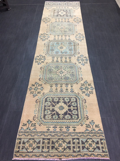 Vintage Runner Rug 2.5 x 11..6 Turkish Runner Rug Oushak Runner Rug Blush Hallway Runner Rug Kitchen Runner Rug Wool Runner Rug