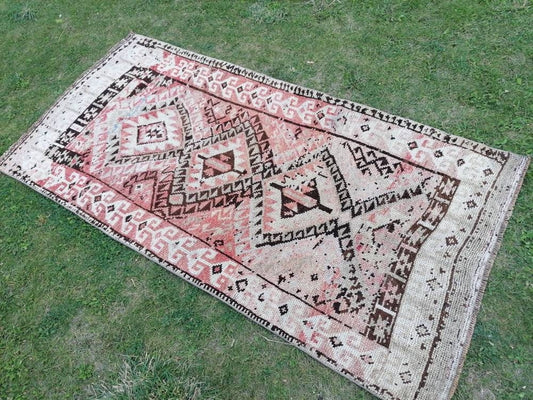 Oushak wool rug,turkish hallway runner rug, pastel oushak vintage runner 3'7x7'4 unique hand made rug kitchen rug bohemian rug