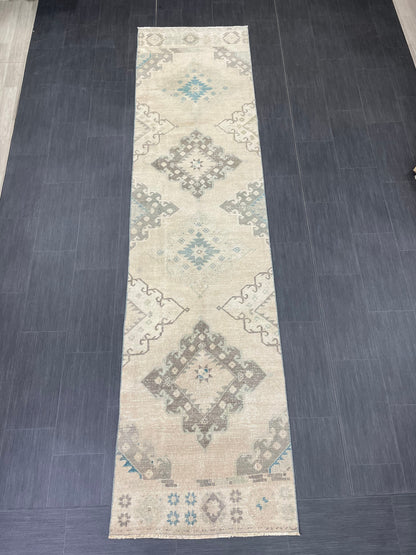 Muted Vintage Runner Rug Persian Runner Rug 2.8 x 11.2 Hallway Runner Rug Turkish Runner Kitchen Runner Rug Antique Wool Oriental Runner