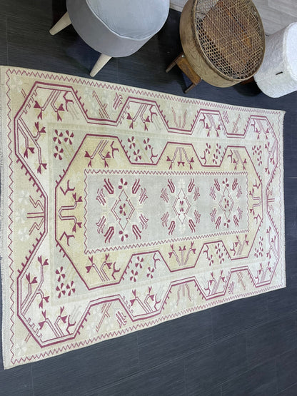 Vintage RUG, TURKISH Oushak Rug Hand Knotted 5x6 Rug, Oriental Rug, Vintage Persian Rug, Handmade Rug, Turkish Rug Antique Rug