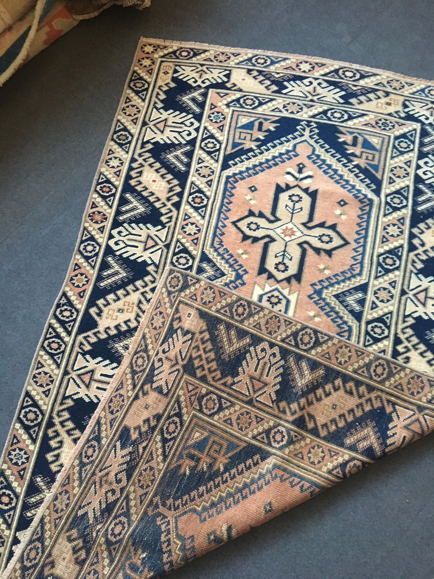 4x6 feet wool blue oushak bathroom floor rug, turkish anatolian large bedroom rug, vintage kitchen area rug, wide dining room rug, muted rug