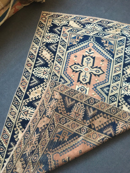 4x6 feet wool blue oushak bathroom floor rug, turkish anatolian large bedroom rug, vintage kitchen area rug, wide dining room rug, muted rug