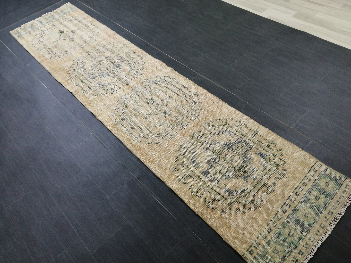 10.9 x 2.4 Faded Oushak Runner Rug Turkish Runner Rug Vintage Runner Rug Hallway Runner Rug Kitchen Runner Wool Runner Rug Wool Oushak Rug
