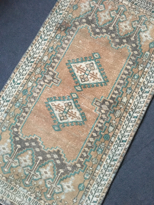 2.6x4.8 feet orange muted color handmade area rug, vintage turkish bedroom rug, kitchen floor middle rug, teal wool bathroom rug, door mat