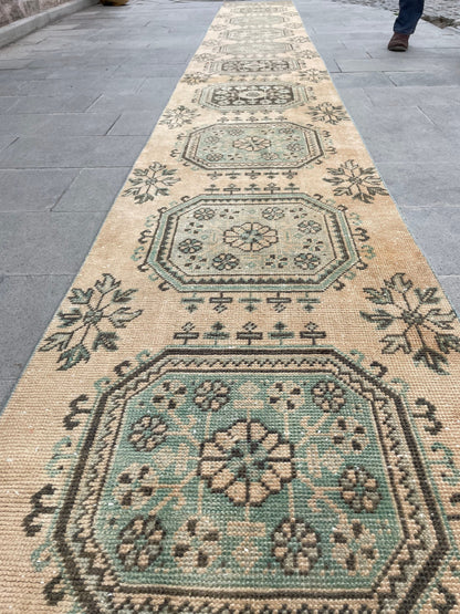 Muted Vintage Extra Long Turkish Runner Distressed 2.4 x 22.2 Stairs Runner Rug Vintage Runner XL Oriental Runner Staircase Handmade Runner