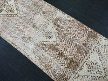12 x 3.2 Muted Vintage Runner Rug Muted Hallway Runner Rug Kitchen Runner Rug Distressed Wool Runner Rug Wool Oushak Runner