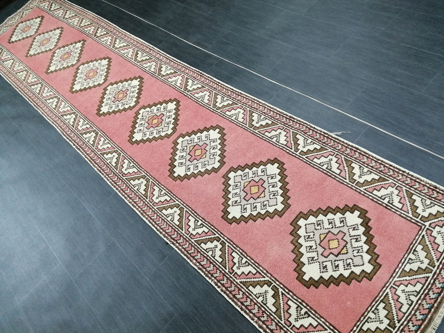 Pink Oushak Runner Rug 12.6 x 2.7 Vintage Runner Rug Wool Vintage Runner Hallway Runner Rug Kitchen Runner Rug New Hand Knotted Rug