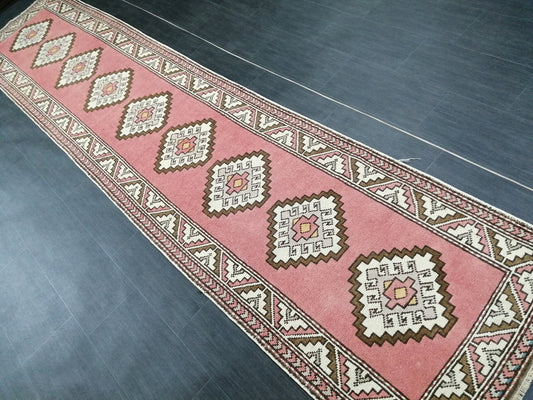 Pink Oushak Runner Rug 12.6 x 2.7 Vintage Runner Rug Wool Vintage Runner Hallway Runner Rug Kitchen Runner Rug New Hand Knotted Rug