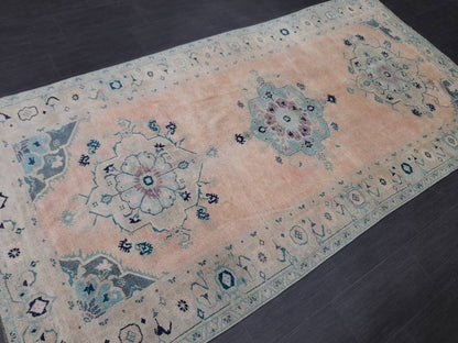 Hand Knotted Rug, Vintage Oriental RUG, Muted Vintage 5x10 Rug, Vintage Fine Rug  Wool Oushak Rug, Vintage Persian Rug, Vintage Turkish Rug.