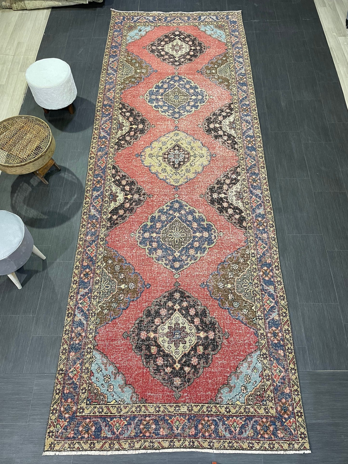 Turkish Runner Rug, Persian Distressed Runner 4.8 x 13.2 Rug, Vintage Runner Rug, Hallway Runner Rug,  Kitchen Runner Rug, Wool Runner Rug