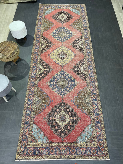 Turkish Runner Rug, Persian Distressed Runner 4.8 x 13.2 Rug, Vintage Runner Rug, Hallway Runner Rug,  Kitchen Runner Rug, Wool Runner Rug