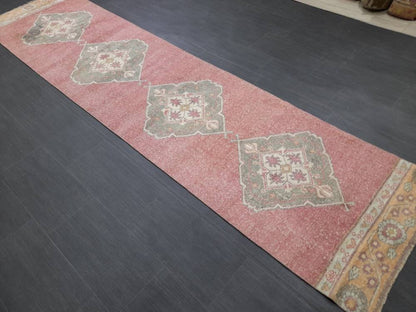 Oriental Runner Rug Turkish Runner Rug Vintage Runner Rug 2.6 x 10.7  Hallway Runner Rug Kitchen Runner Rug Wool Distressed Runner Rug