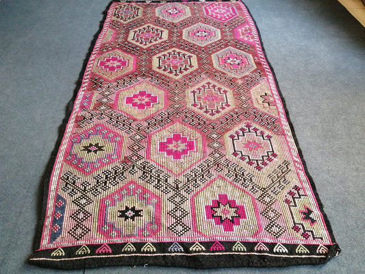 8 x 4 Flatwoven with Embroidery Rug TURKISH HAND MADE Rugs Vintage Turkish Rugs  Oushak Rug   Traditional Rug, Vintage Oushak Rug, Wool Rug
