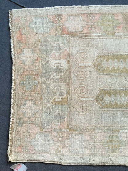 3x5.5 feet handmade natural wool kitchen area rug, vintage bedroom rug, turkish floral living room rug, large oushak bathroom rug, bohem rug