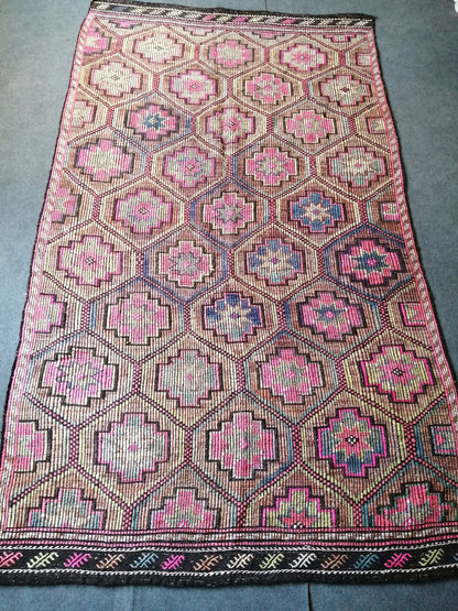 10 x 5.9 Flatwoven with Embroidery Rug Vintage Rugs  TURKISH HAND MADE Rugs Vintage Turkish Rugs  Oushak Rug Turkish Oushak Rug, Wool Rug