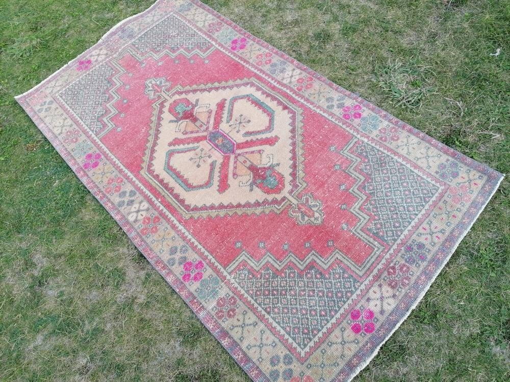 Turkish wool rug vintage handmade rug oushak rug kitchen rug bohemian rug 3'8x6'4 feet