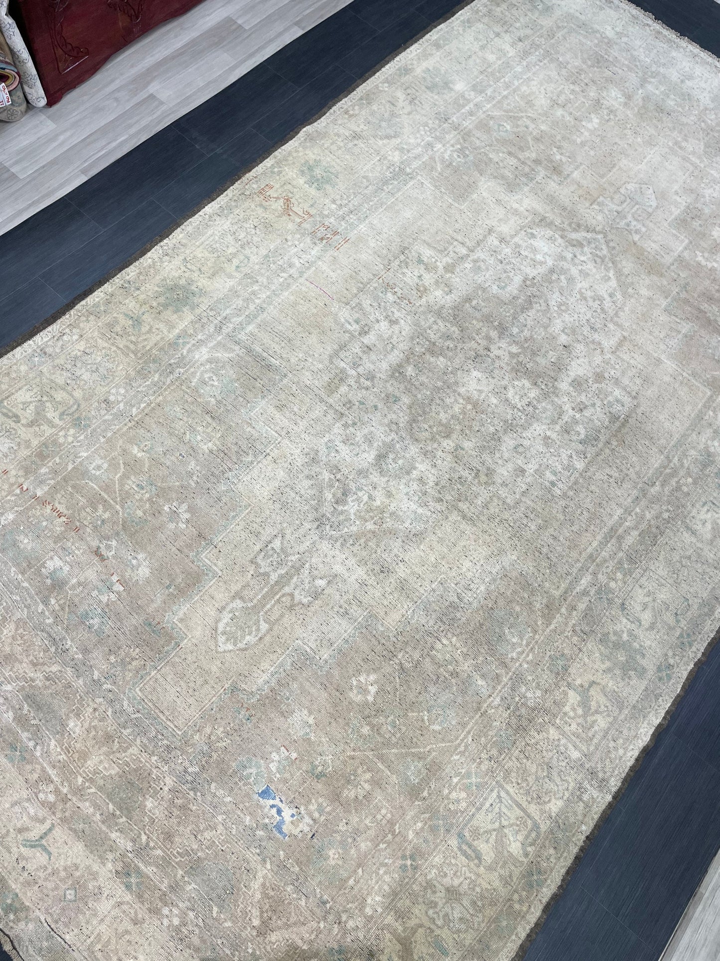 Muted Turkish RUG Oushak 7.4 x 13.5 Rug Vintage Oriental Rug Vintage Persian Rug Wool Hand Knotted Rug Handmade Rug Vintage Turkish Rug