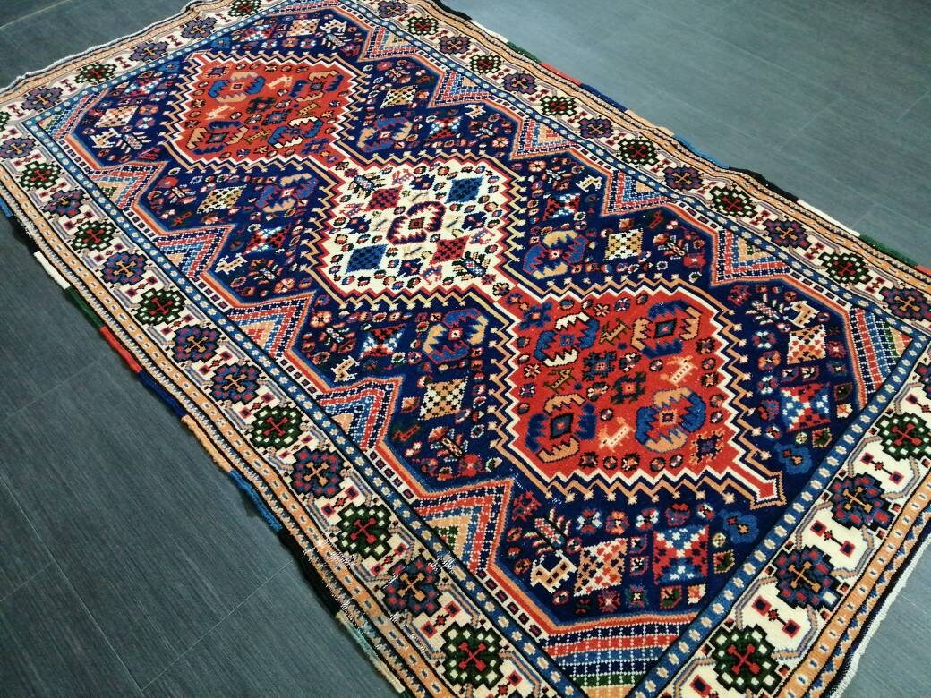 Vintage Rug, Oriental Handmade Rug, 3.6 x 6.2 Oushak Rug, Rustic Rug, Fun Vintage Turkish Rug, Persian Rug,Soft Wool Rug, Traditional Rugs