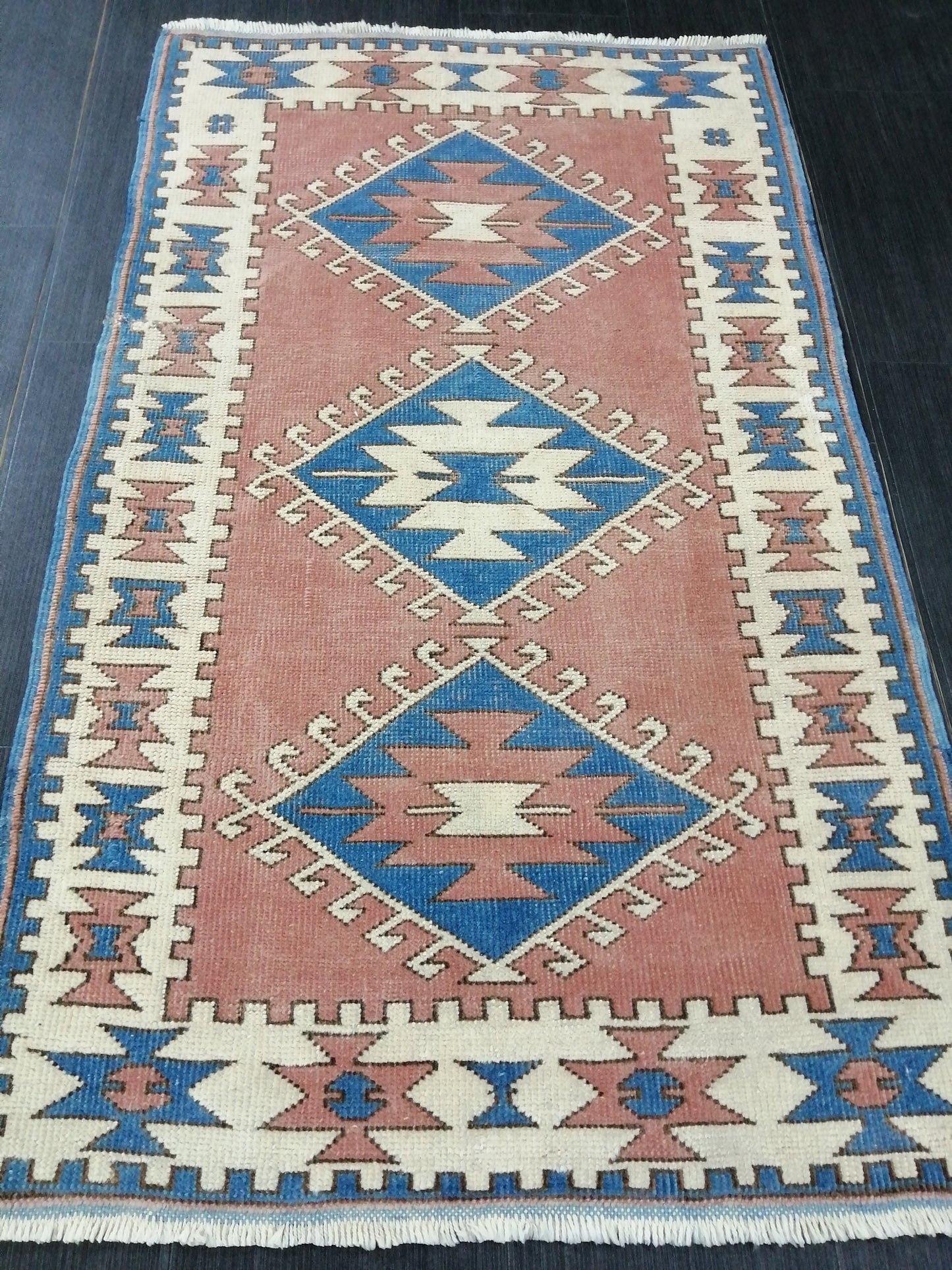 4.8 X 3  Vintage Oushak Runner Rug Vintage Runner Rug Wool Oushak Rug 5X3 Hand Made Rugs Vintage Turkish Rug