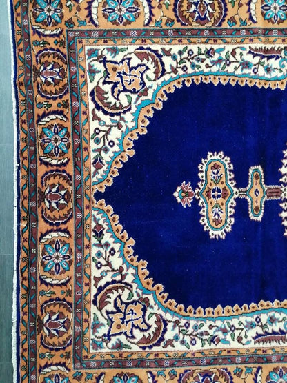 Navy High Wool Pile OUSHAK RUG 7 x 10.7 TURKISH Oushak Rug Vintage High Pile Oushak  Rug Vintage Rug Wool Oushak Rug Blue Rugs Persian Rug