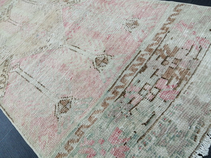 2.8 x 10.9 Distressed Oushak Runner Rug Muted Turkish Runner Rug Vintage Runner Rug Muted Hallway Runner Rug Kitchen Runner Rug Wool Runner