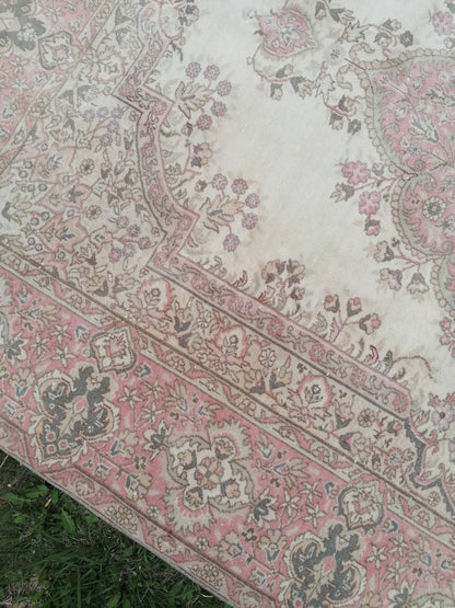 6.10 x 9.8 soft pink turkish rug, vintage rug, large vintage rug, wool oushak rug handmade rug