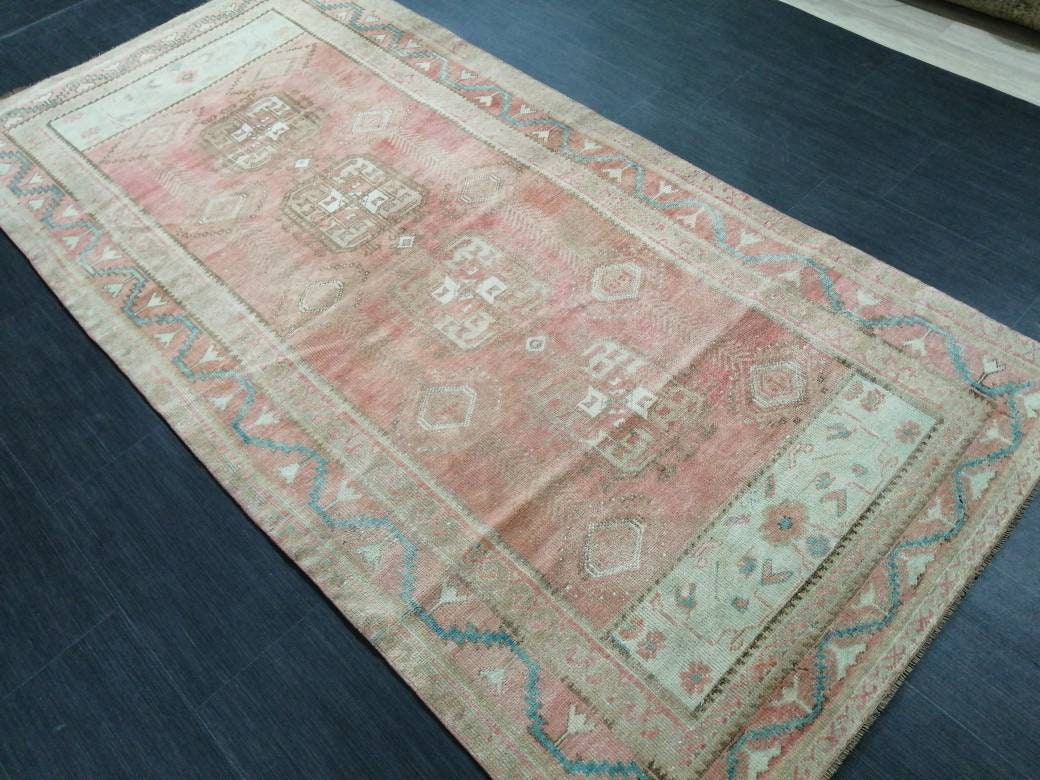 TURKISH Rug Vintage Rug 3.9 x 8.2 Vintage Rug Wool Oushak Rug Hand Made Rug 4x8 Oriental Rug Turkish Rug