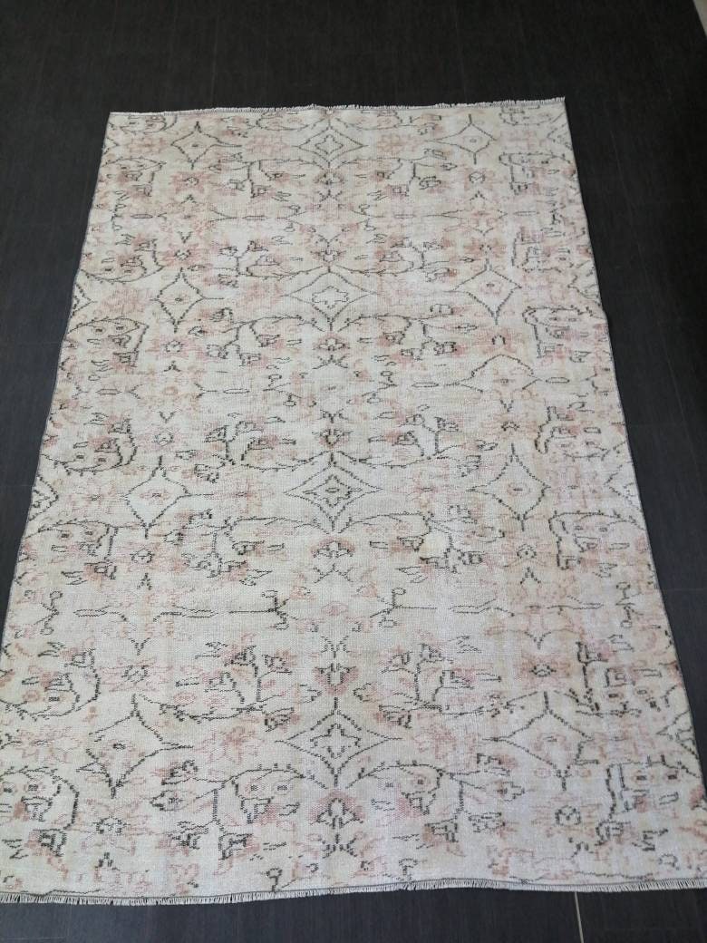 Muted Vintage RUG TURKISH Large Rug 5.5 x 8.3 Oushak Rug Vintage Oushak Rug Vintage Rug Muted Faded Rug Hand Made Rug Vintage Neutral Rug