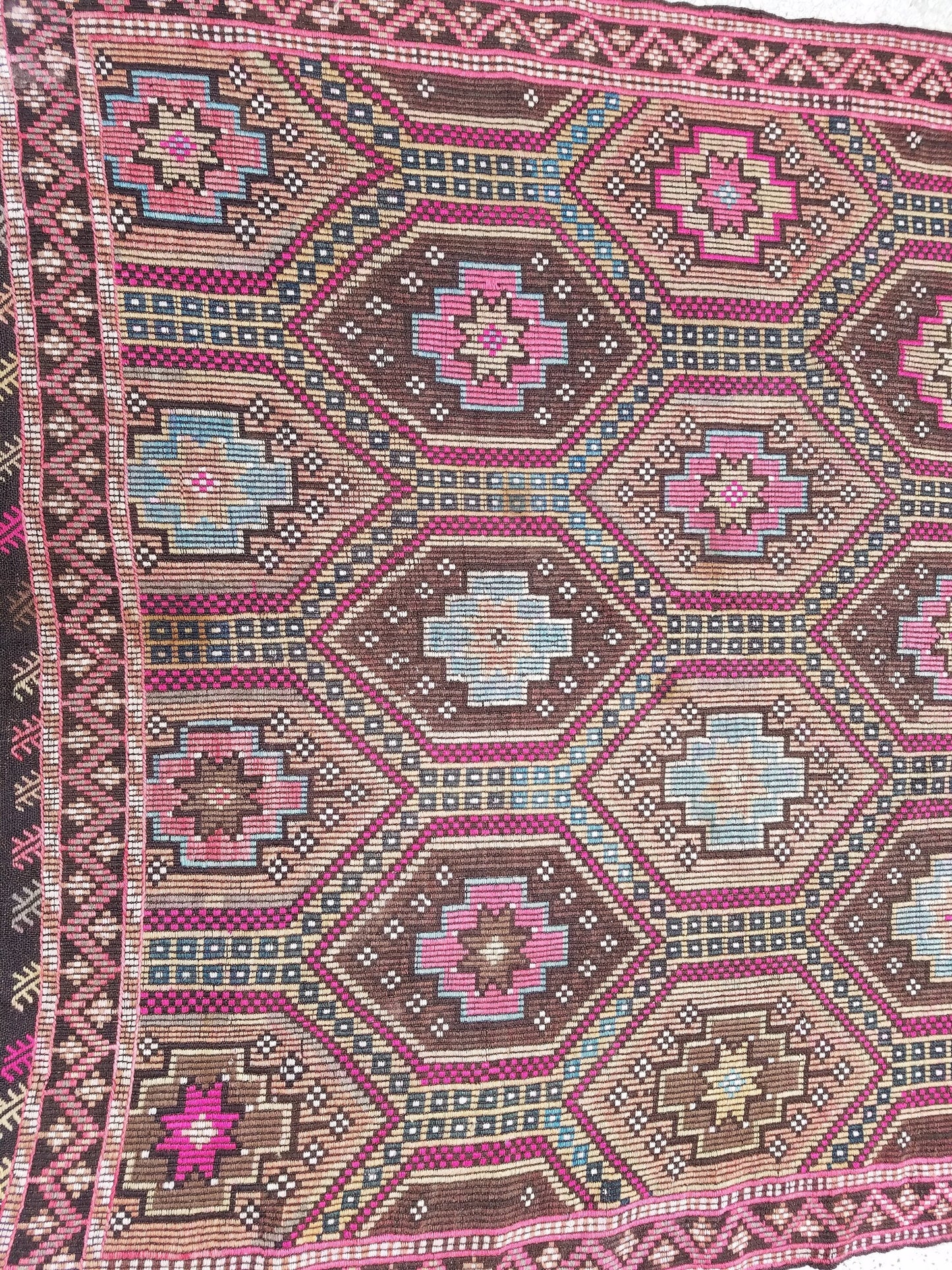 9'5x6'6 flatwoven with embroidery rug, kilim rug, turkish hand made rugs vintage turkish rugs oushak rug vintage oushak rug, wool rug